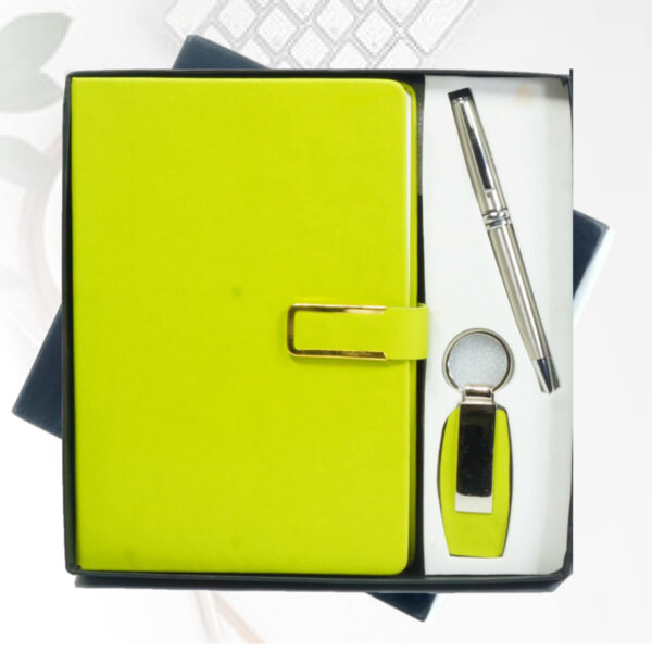 Gift Set Combo 3 in 1 Yellow color with logo engraved on all Dairy, pen, and Keychain