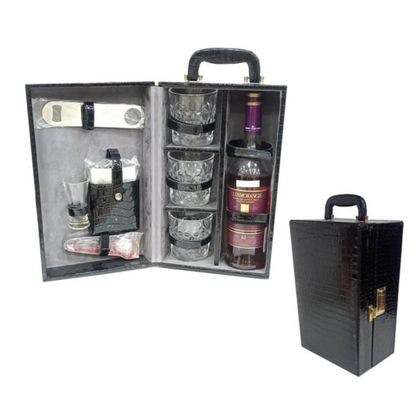 Customize Barware Box with bottle opener & glasses in a wooden box