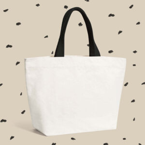 Customize canvas bag with logo printing on it. Cream color with black handle