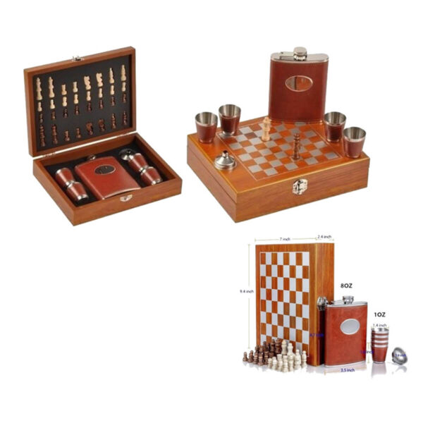 Customize Barware Box with chess game with cups in a wooden box
